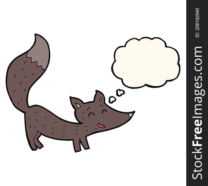 cartoon little wolf cub with thought bubble