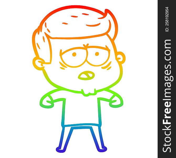 rainbow gradient line drawing of a cartoon tired man