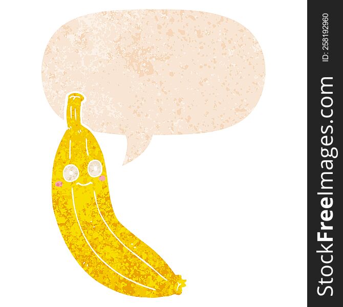 Cartoon Banana And Speech Bubble In Retro Textured Style