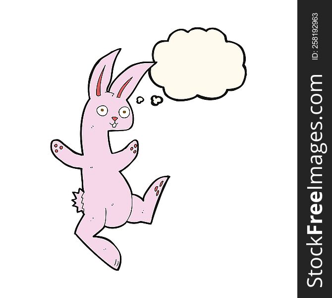 Funny Cartoon Pink Rabbit With Thought Bubble