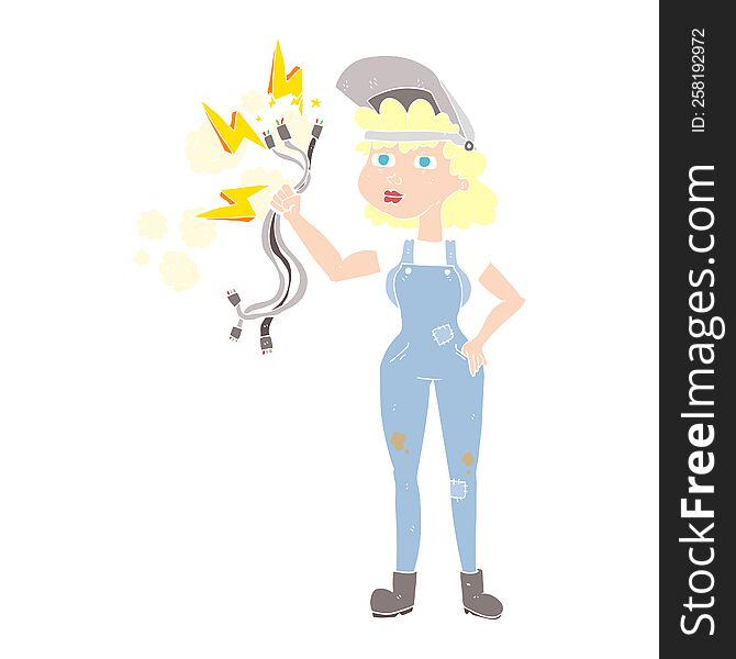 Flat Color Illustration Of A Cartoon Electrician Woman