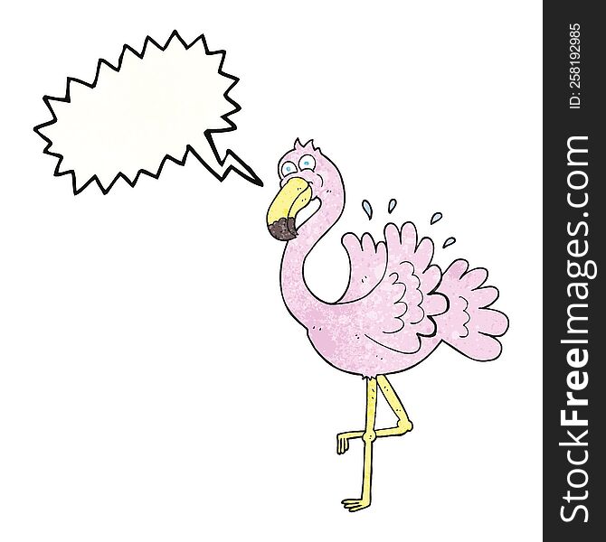 freehand speech bubble textured cartoon flamingo