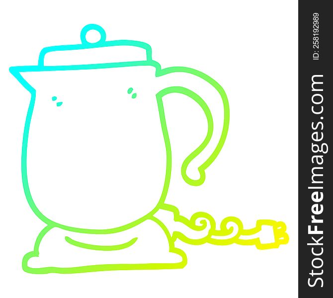 cold gradient line drawing of a cartoon kettle
