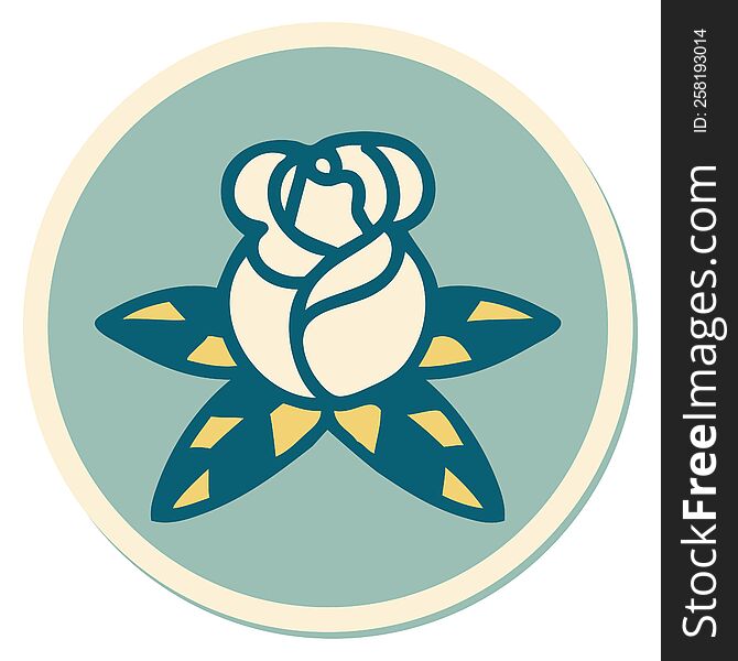 sticker of tattoo in traditional style of a single rose. sticker of tattoo in traditional style of a single rose