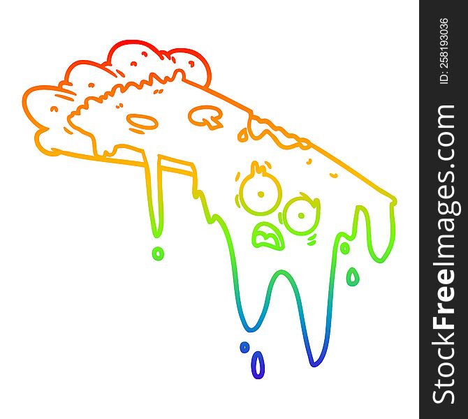 rainbow gradient line drawing of a melting pizza cartoon