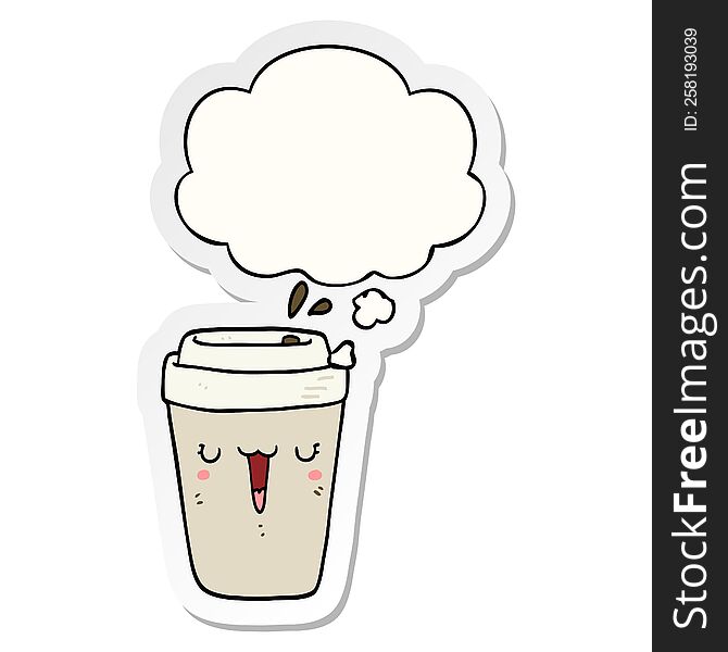 cartoon coffee cup with thought bubble as a printed sticker