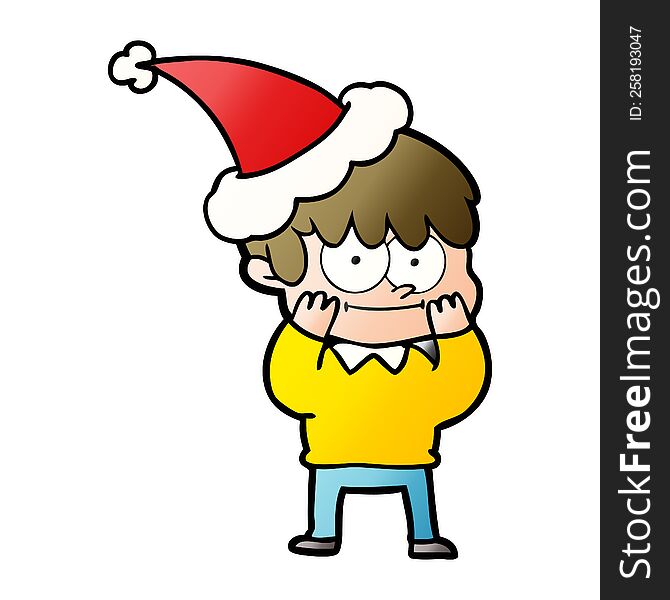 Happy Gradient Cartoon Of A Man Wearing Santa Hat