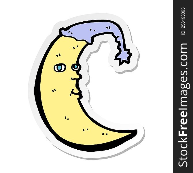 Sticker Of A Sleepy Moon Cartoon