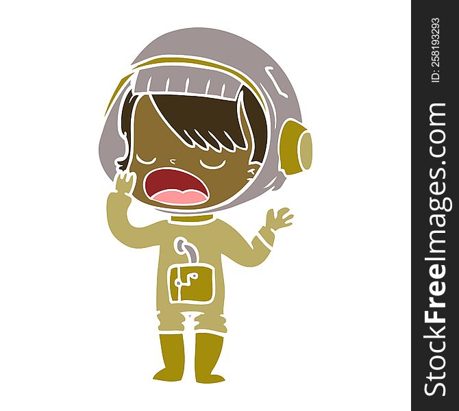 flat color style cartoon astronaut girl yawning