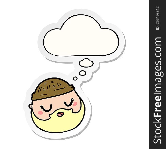 cartoon male face with beard with thought bubble as a printed sticker
