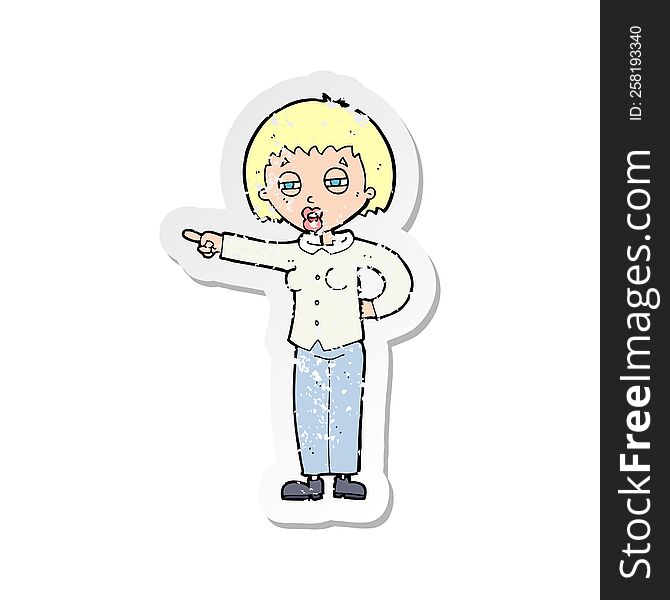 Retro Distressed Sticker Of A Cartoon Woman Telling Off