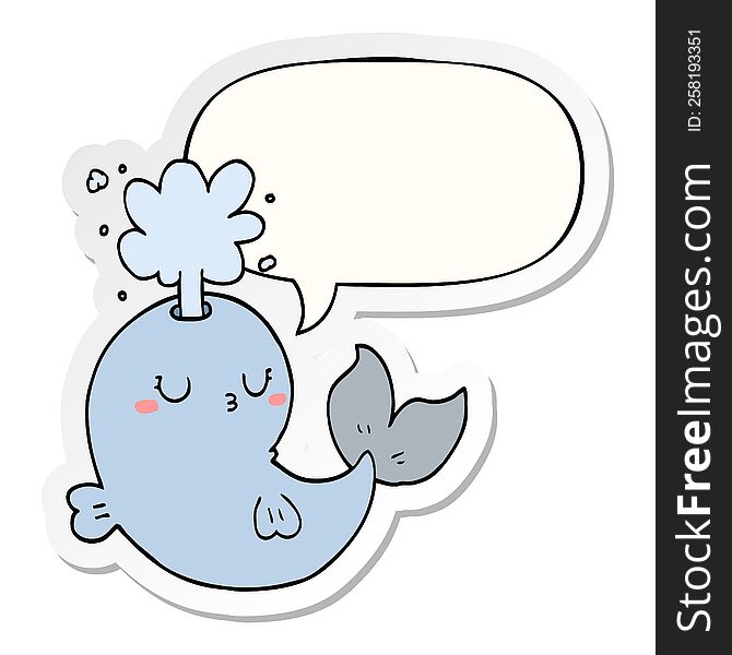 cartoon whale spouting water and speech bubble sticker