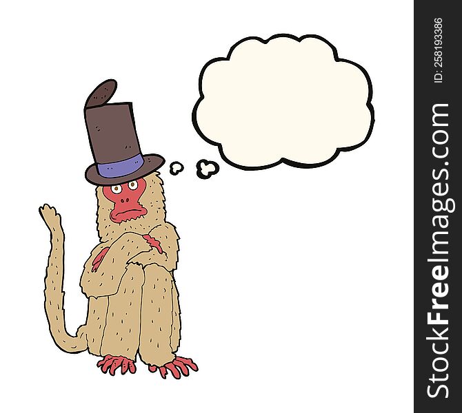 cartoon monkey wearing hat with thought bubble