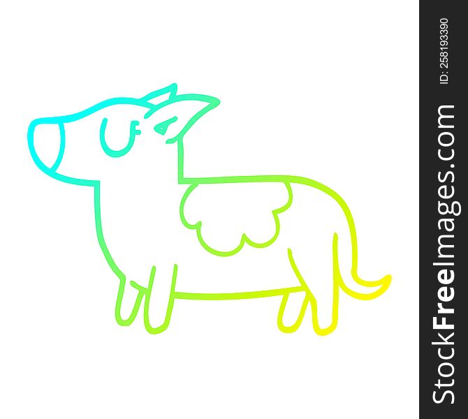 cold gradient line drawing of a cartoon standing dog