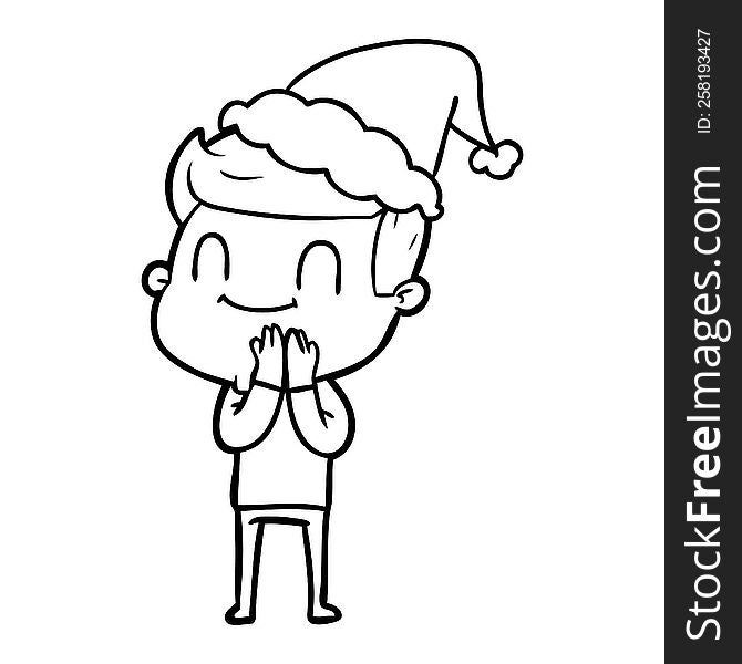 hand drawn line drawing of a friendly man wearing santa hat