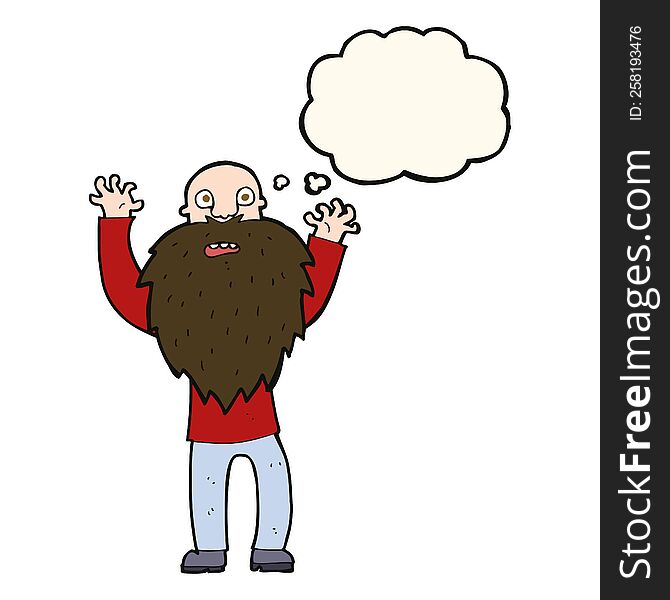Cartoon Frightened Old Man With Beard With Thought Bubble