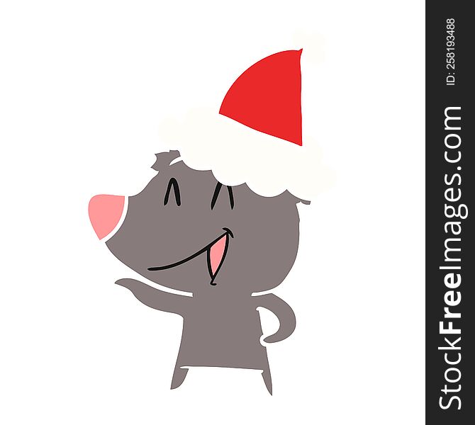 laughing bear hand drawn flat color illustration of a wearing santa hat. laughing bear hand drawn flat color illustration of a wearing santa hat