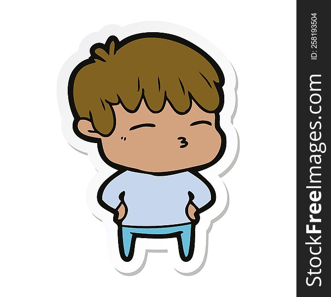 sticker of a cartoon curious boy