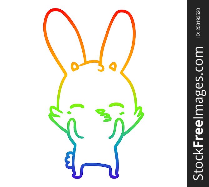 rainbow gradient line drawing curious waving bunny cartoon