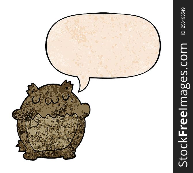 Cartoon Bear And Speech Bubble In Retro Texture Style