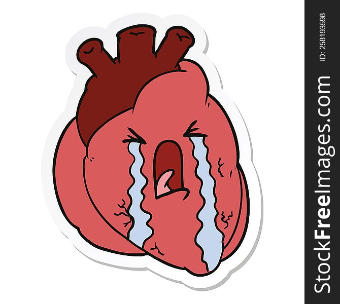 sticker of a cartoon heart crying