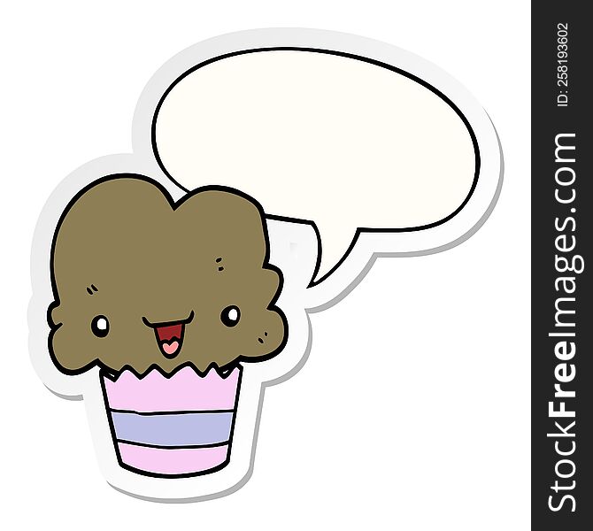 Cartoon Cupcake And Face And Speech Bubble Sticker