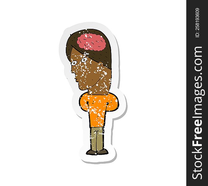 retro distressed sticker of a cartoon man with big brain