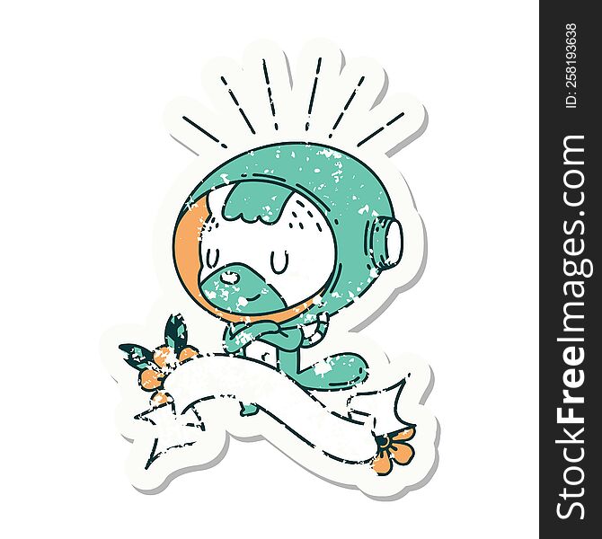 worn old sticker of a tattoo style animal in astronaut suit. worn old sticker of a tattoo style animal in astronaut suit