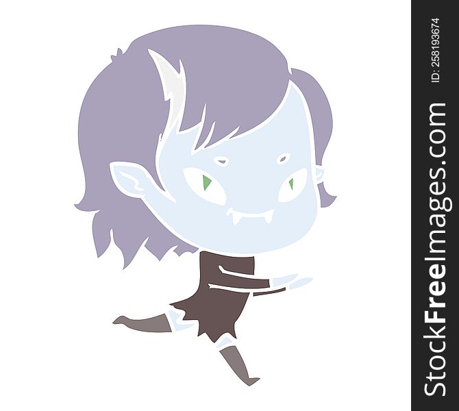 Flat Color Style Cartoon Friendly Vampire Girl Running