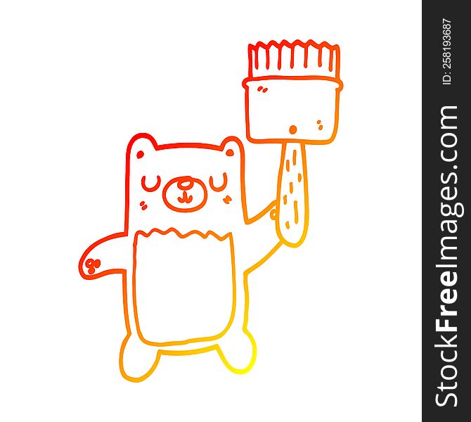 Warm Gradient Line Drawing Cartoon Bear With Paint Brush