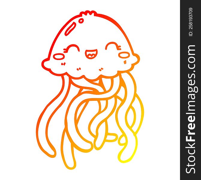 warm gradient line drawing of a cute cartoon jellyfish