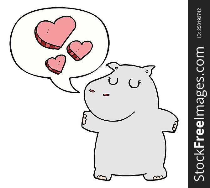 Cartoon Hippo In Love And Speech Bubble