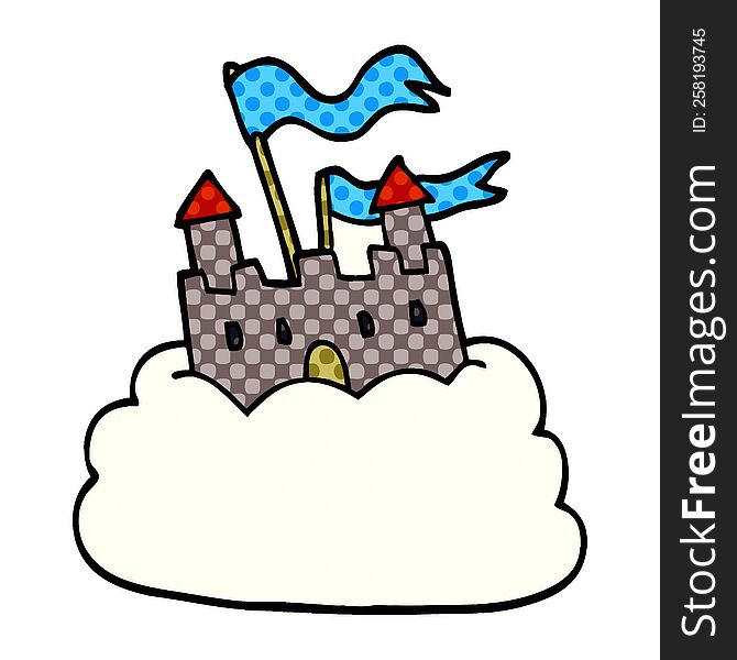 Cartoon Doodle Castle On Cloud