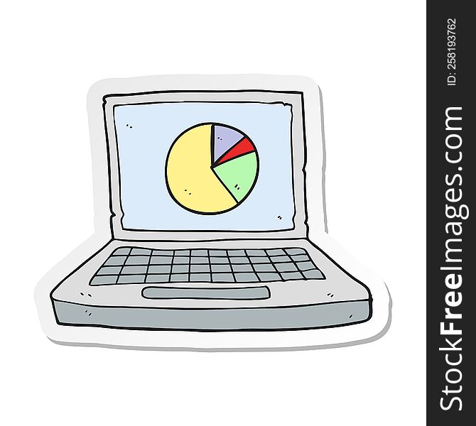 sticker of a cartoon laptop computer with pie chart