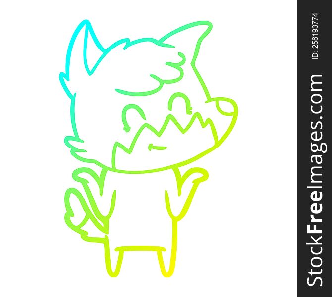 cold gradient line drawing of a cartoon happy fox