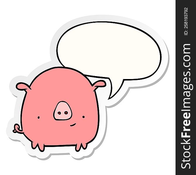Cartoon Happy Pig And Speech Bubble Sticker