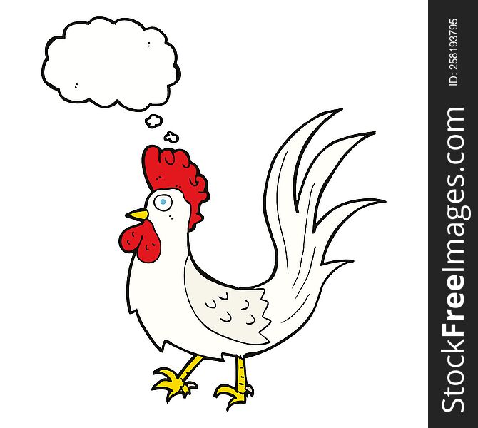 cartoon cockerel with thought bubble