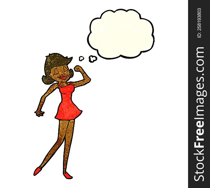 cartoon woman with can do attitude with thought bubble