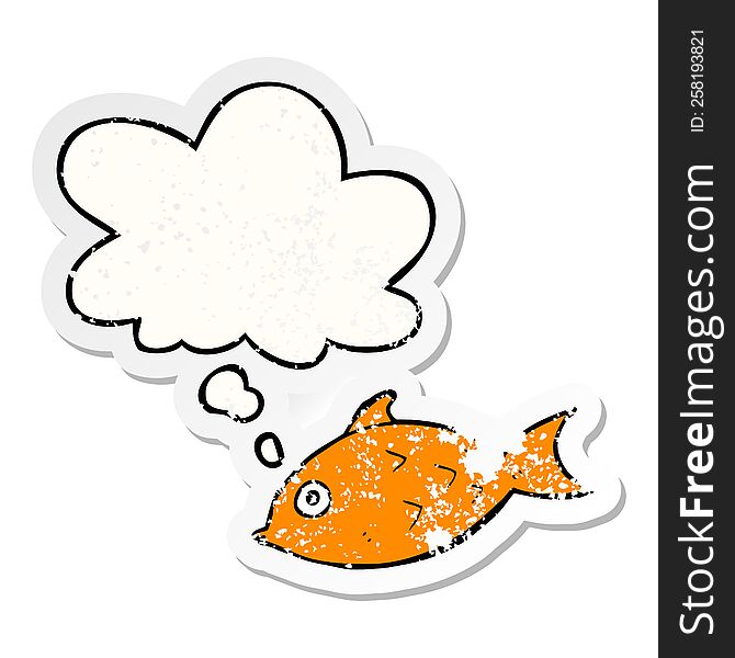 cartoon fish with thought bubble as a distressed worn sticker