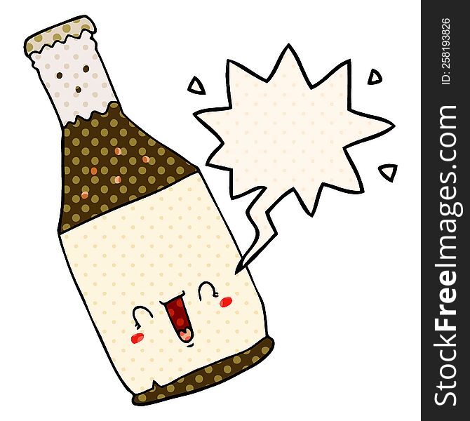 Cartoon Beer Bottle And Speech Bubble In Comic Book Style