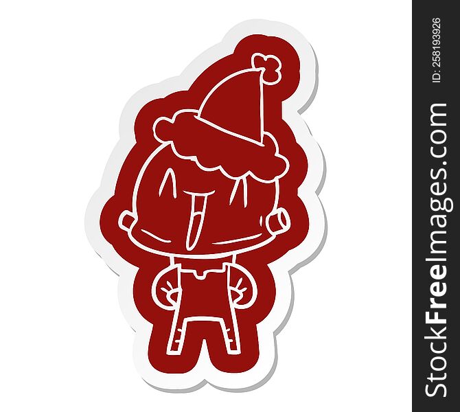 Cartoon  Sticker Of A Robot Wearing Santa Hat