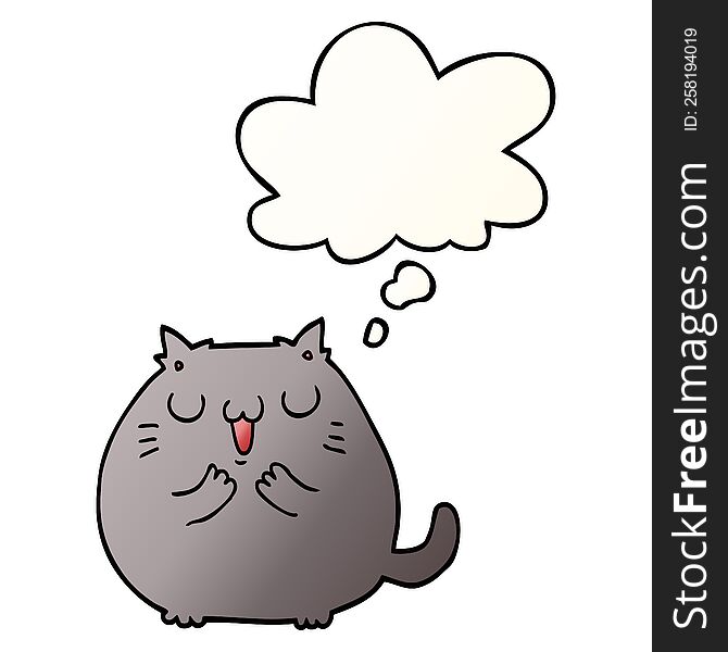 Happy Cartoon Cat And Thought Bubble In Smooth Gradient Style