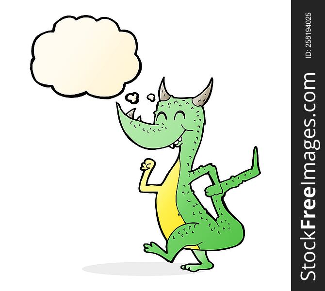 cartoon happy dragon with thought bubble