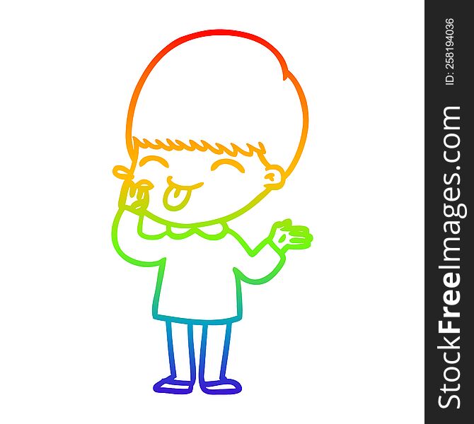 rainbow gradient line drawing of a cartoon boy sticking out tongue