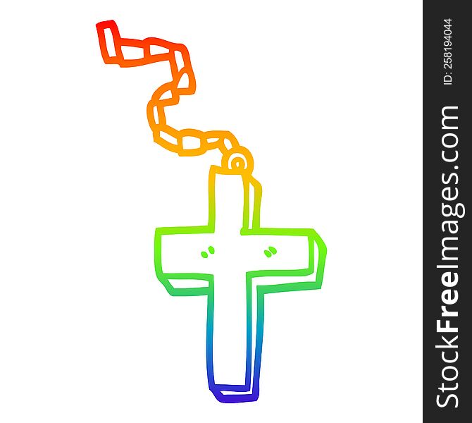 rainbow gradient line drawing of a cartoon metal cross