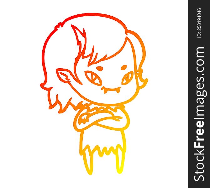 warm gradient line drawing of a cartoon friendly vampire girl