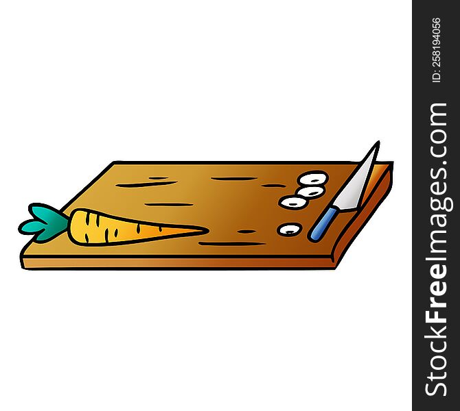 hand drawn gradient cartoon doodle of vegetable chopping board