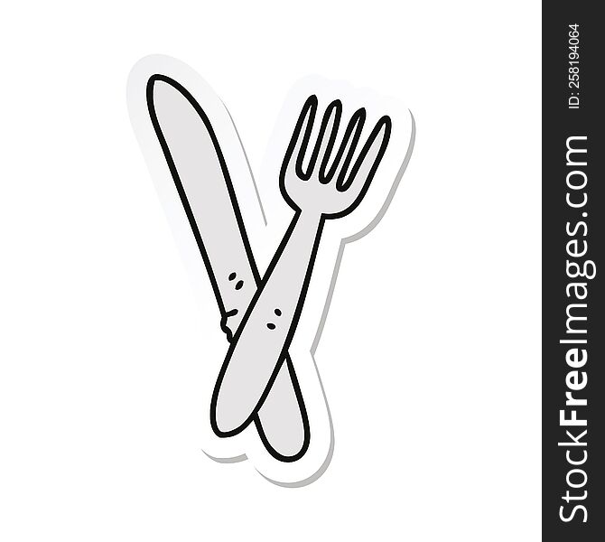 Sticker Of A Quirky Hand Drawn Cartoon Cutlery