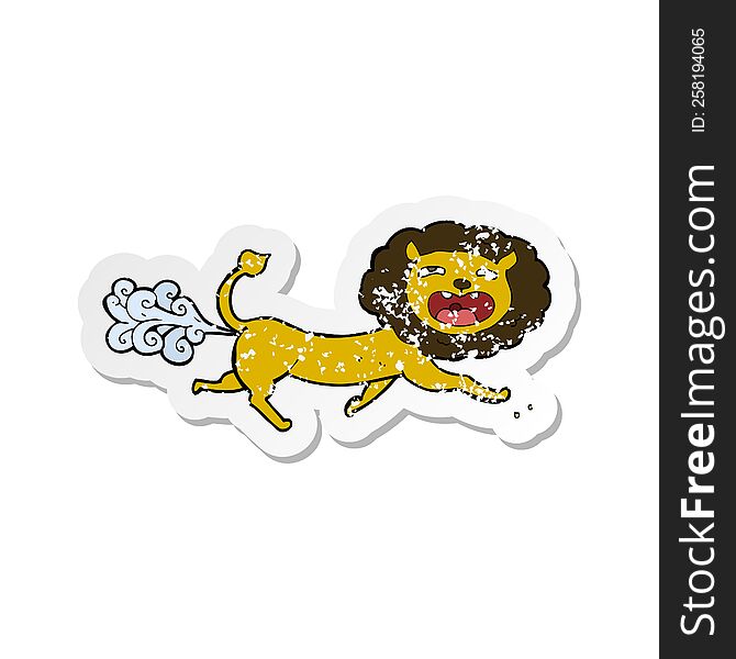 Retro Distressed Sticker Of A Cartoon Farting Lion