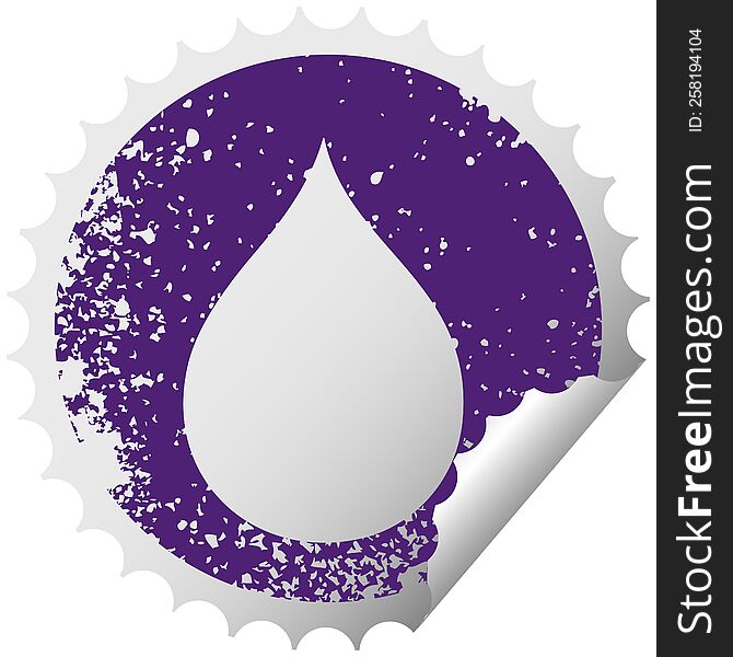 Quirky Distressed Circular Peeling Sticker Symbol Rain Drop